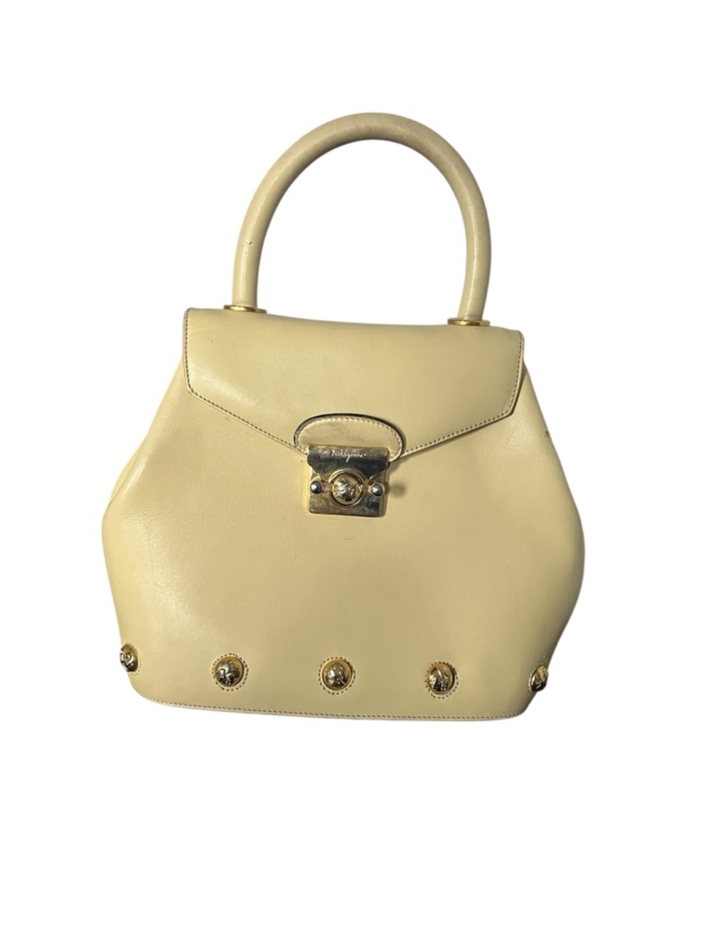 Salvatore Ferragamo Top Handle Leather Handbag Cream
